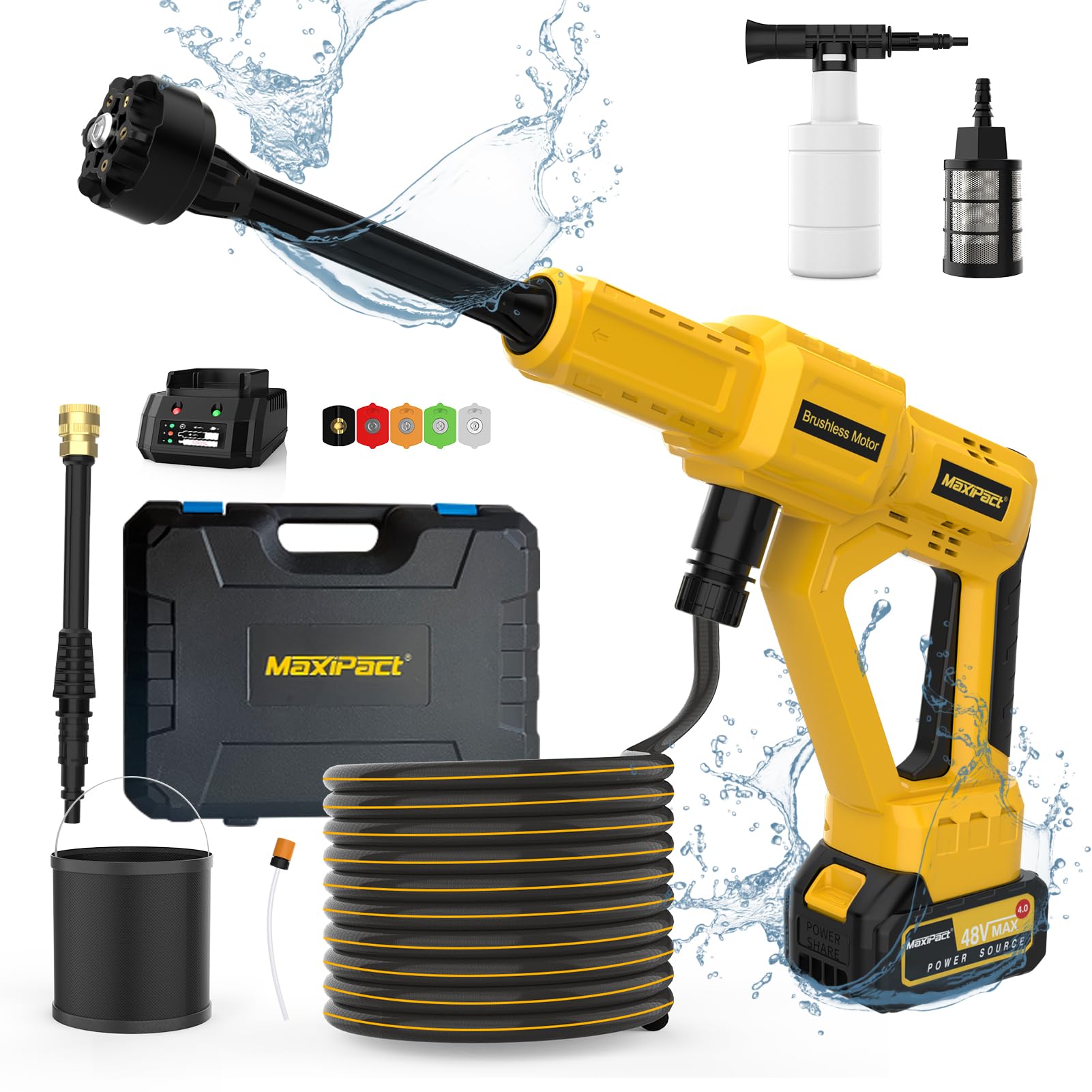 Cordless Pressure Washer, 3 Speed Adjustment, Portable Pressure Washer, Max 1080PSI, Power Display, Battery Pressure Washer with 6 in 1 Nozzle, Electric Pressure Washer for Car Garden