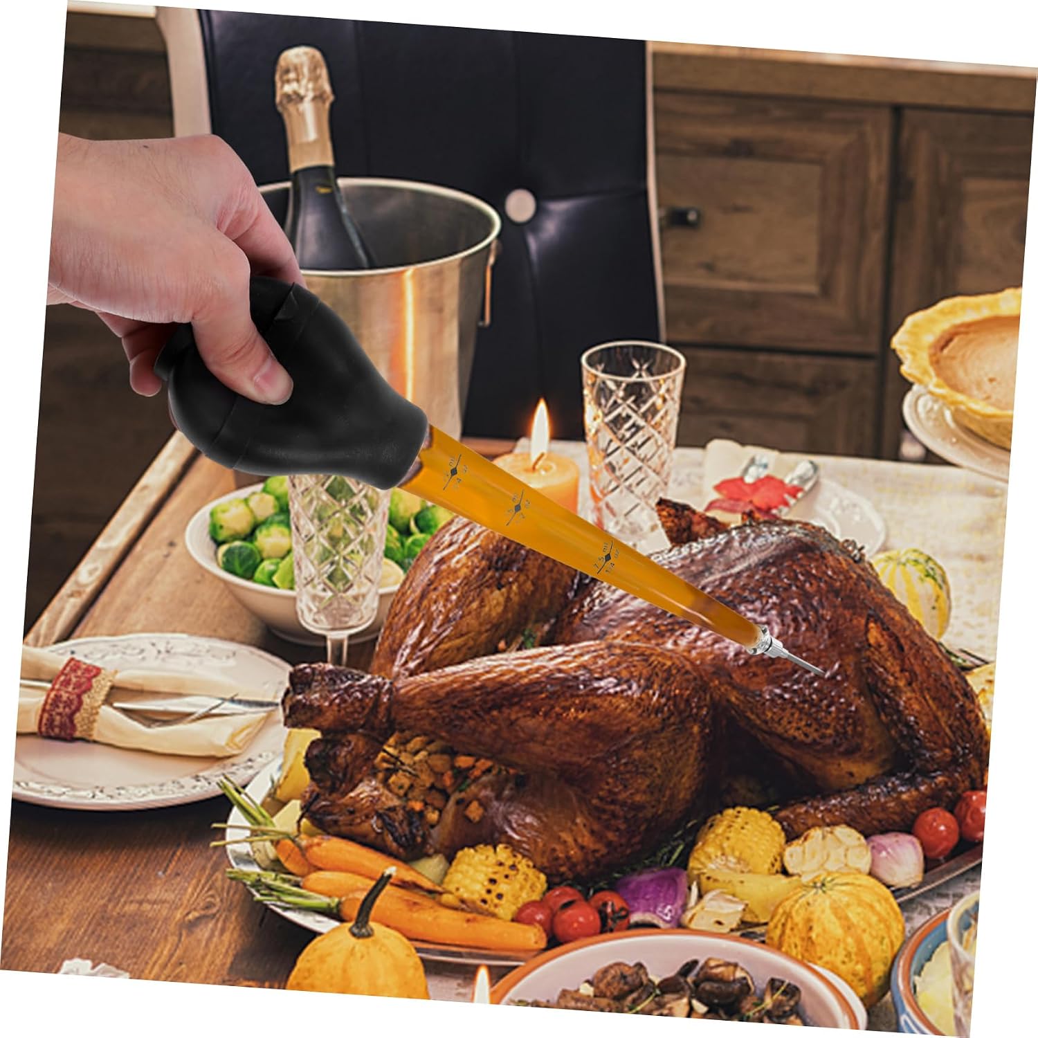 Turkey Injector Baster Brush Stainless Steel Marinade Injector for Flavoring Meat Poultry and Turkey Convenient Kitchen Gadget for Marinating and Cooking