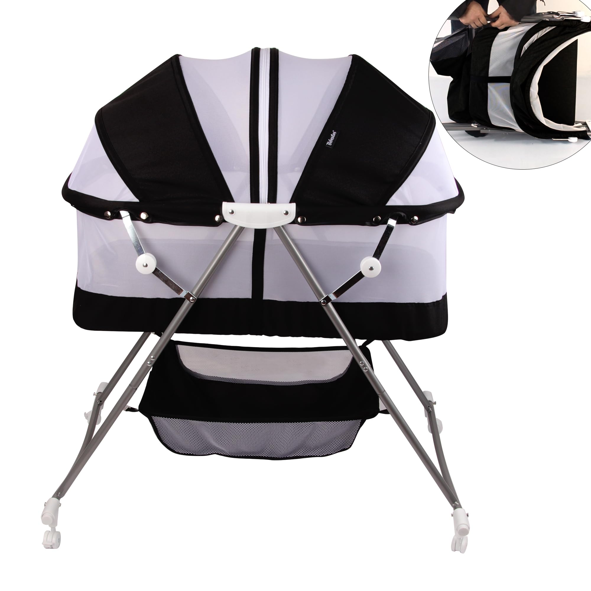 Bebesitos 2 in 1 Baby Bassinet Foldable Newborn Bed Lightweight Bouncing Cradle (Black)