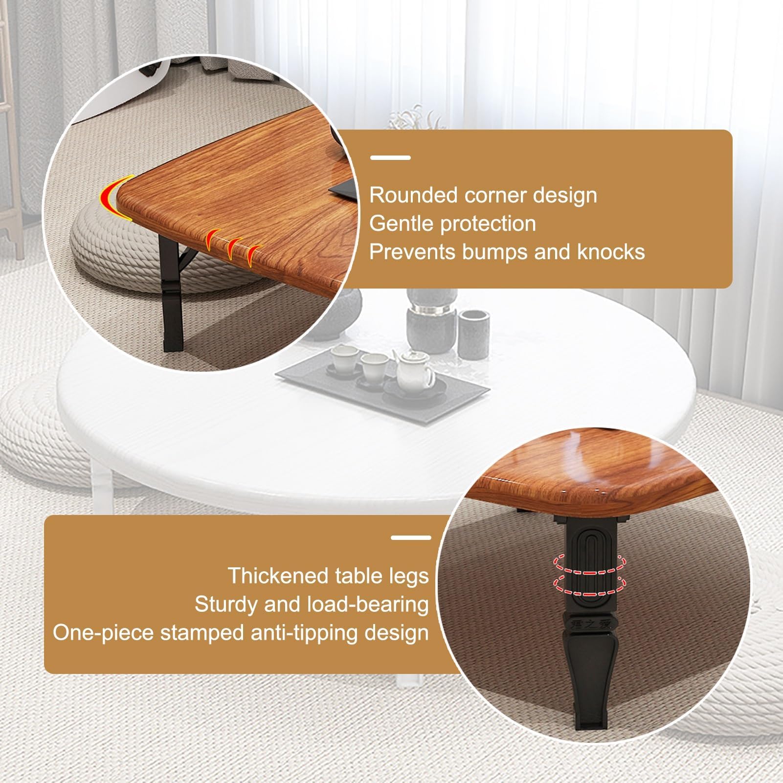 Tavolo da pavimento pieghevole giapponese, tavolino da tè portatile per soggiorno, sala da pranzo, tatami, tavolino da caffè