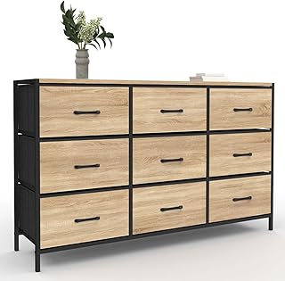 IDMarket - Commode 9 tiroirs en Tissu Utah 115 cm Meuble de Rangement Design Industriel