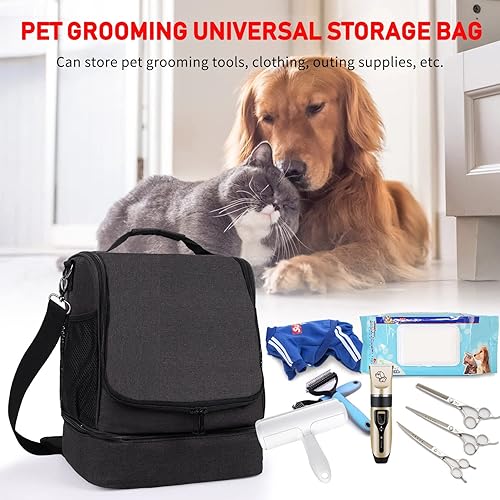 Miniatura 9 de Bolsa de artículos de aseo para perros y gatos, compartimentos ajustables para montar en la pared, bolsa de aseo para mascotas, bolsa de aseo para