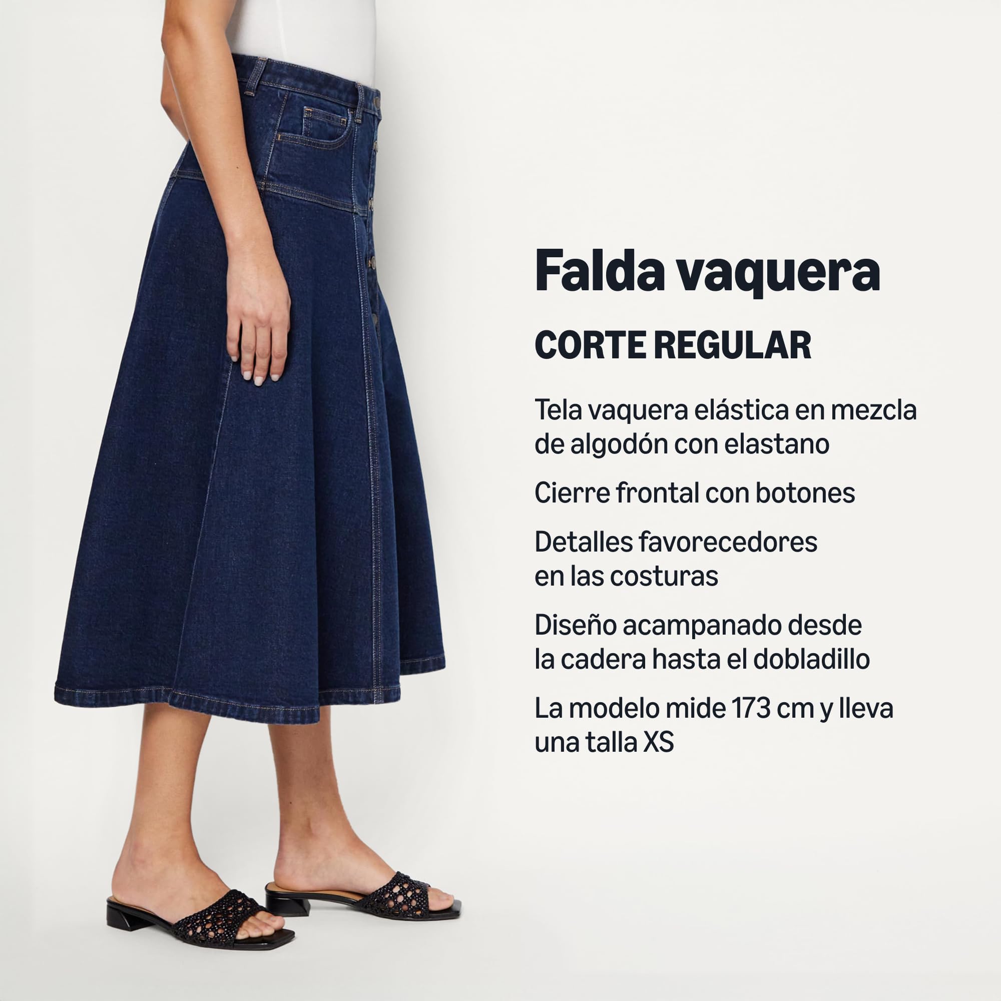 Amazon Essentials Mujer Falda Midi Acampanada de Mezclilla de Talle Alto con Botones