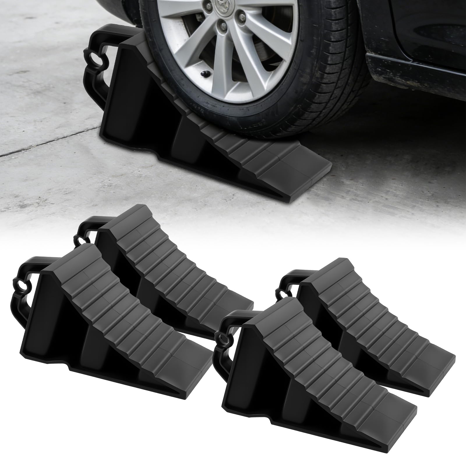 PORFOYO Cunei per rondelle con manico, 4 cunei per camper 20 x 12 x 11 cm, fondo antiscivolo, cunei del freno, per auto, caravan, camper, moto