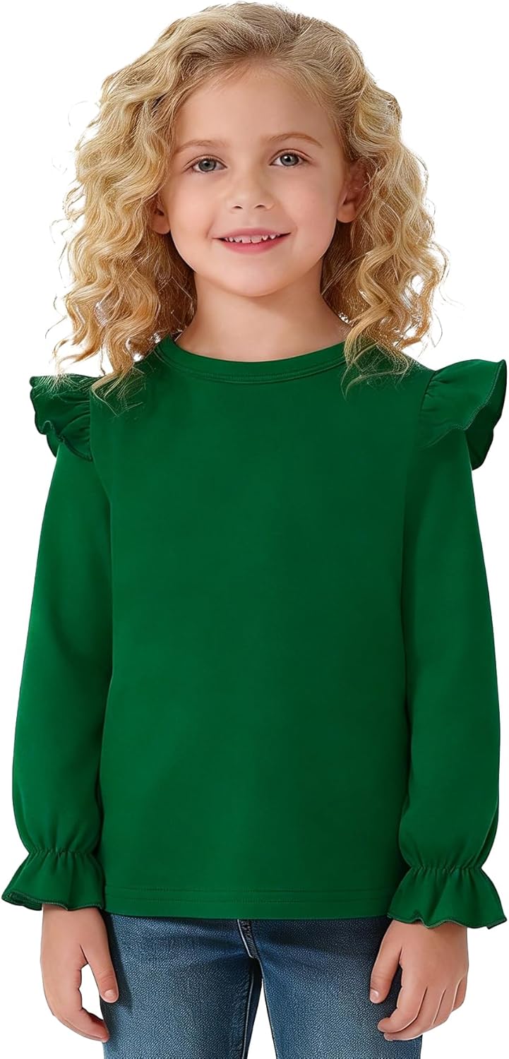 Magic Park 12M-14Y Toddler Girl Long Sleeve Blouse Kids Solid Color Tee Little Girls Ruffle Cuffs T-Shirt Winter Casual Tops - Image 2