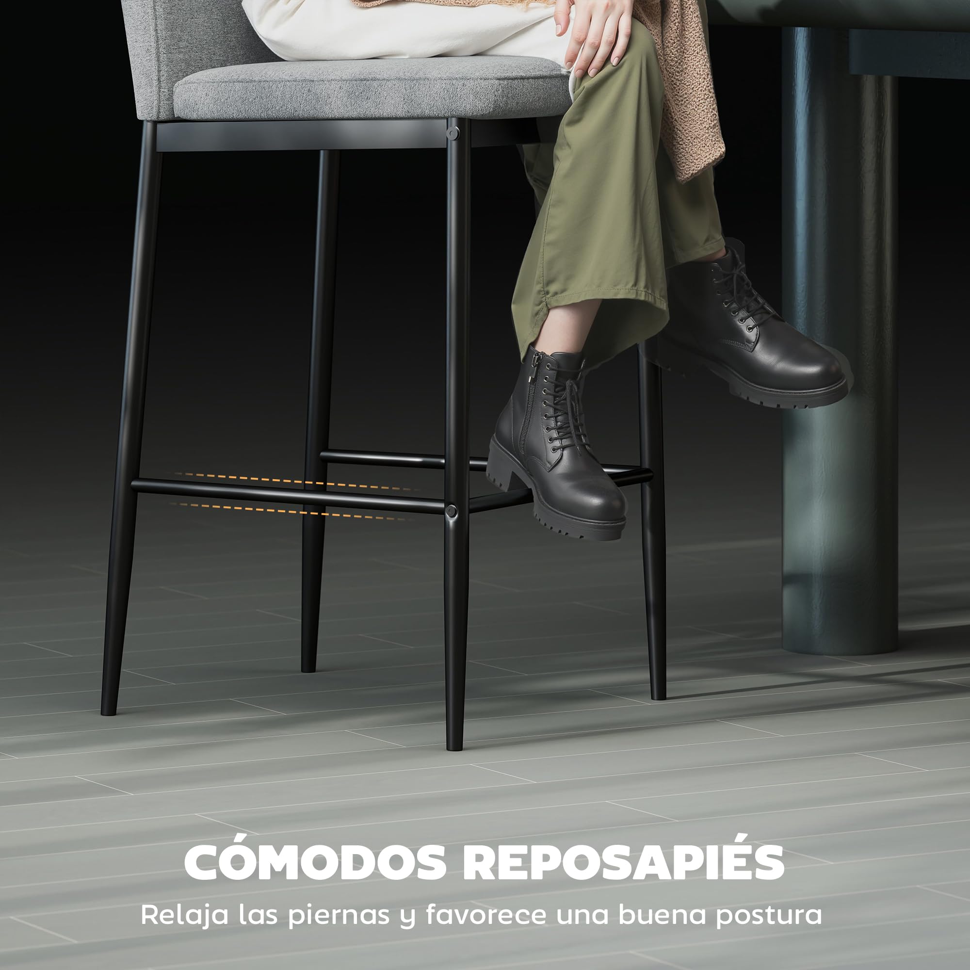 HOMCOM Juego de 2 Taburetes de Bar Altos con Respaldo y Reposapiés Gris | Taburetes Altos de Cocina, Tapizado en Terciopelo, Marco de Acero, Modernos, para Comedor Mostrador