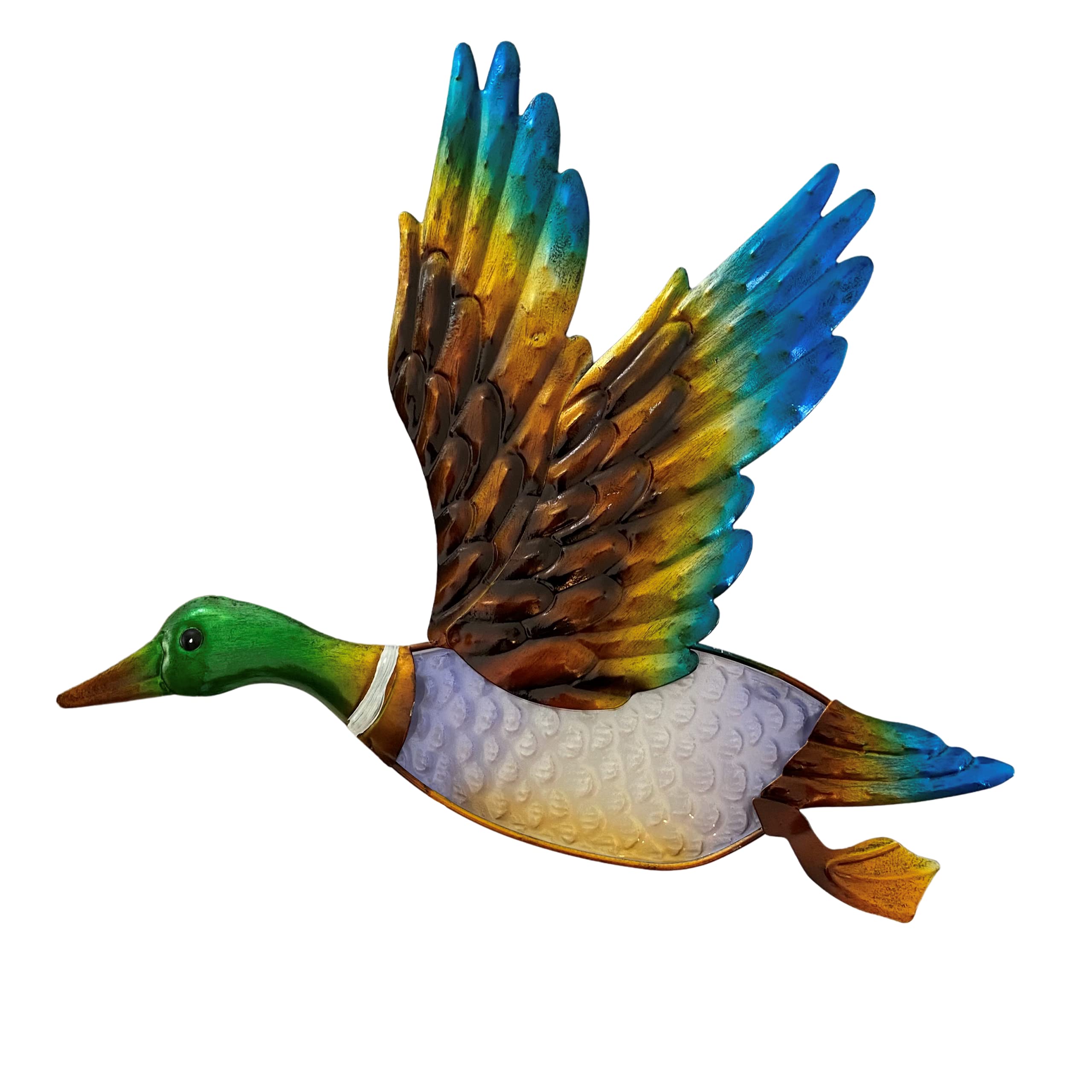 Creekwood Animal Glass/Metal Garden Wall Art Decoration, Duck Mallard, (W25.5 x H28.5 cm), Gold/Blue, 43187