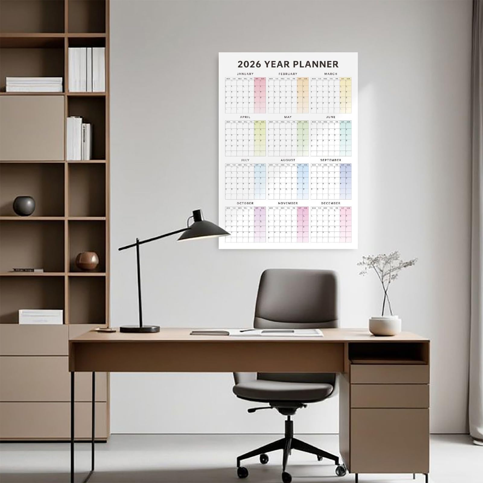 Calendario De Pared Anual 2026 - Organizador Mensual de 12 Meses con | Grandes Casillas | Diseño Vertical Colgante | Para Entornos Versátiles Como Hogar Oficina Aula Y Estudio