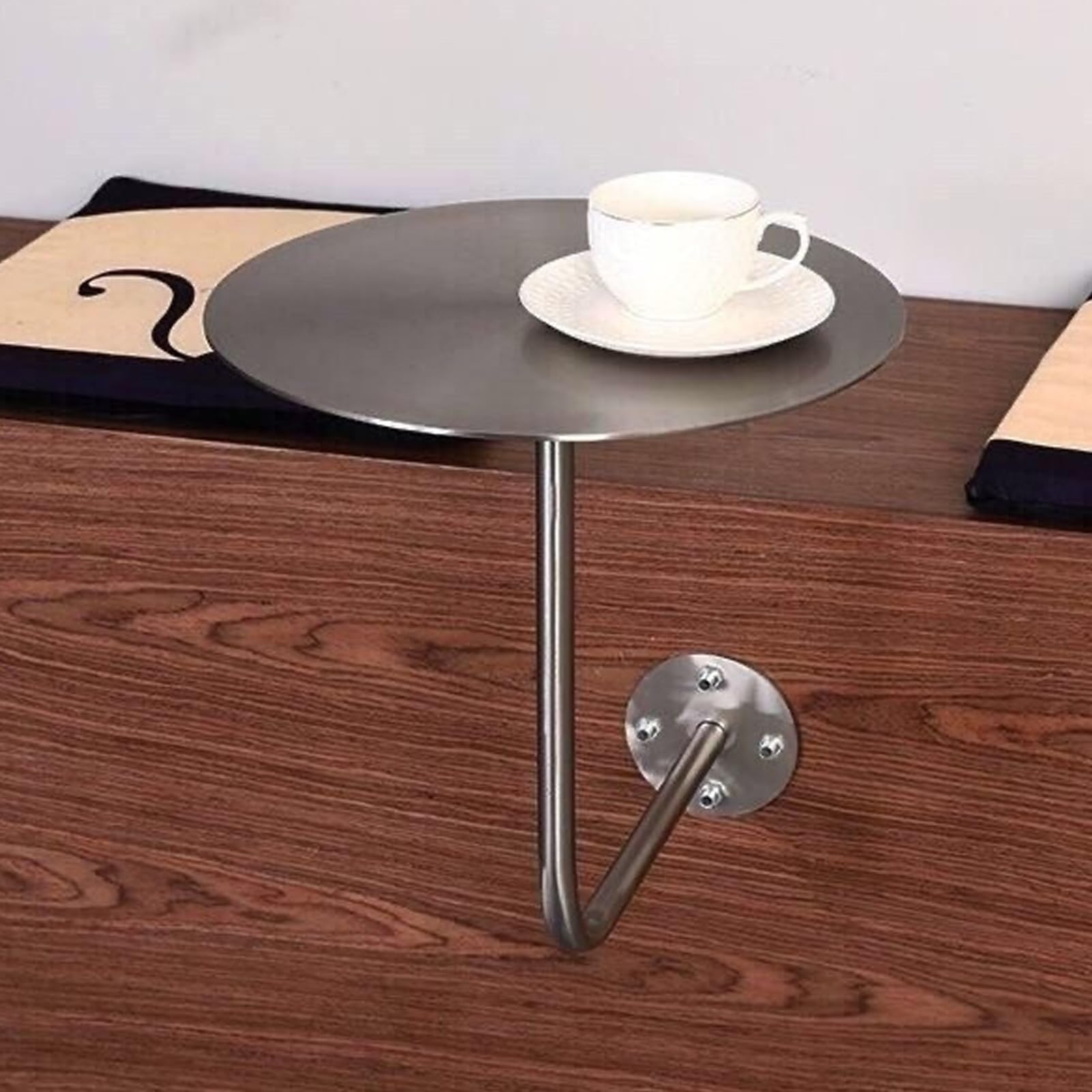 Kleiner runder Wandtisch, Beistelltisch aus Edelstahl zur Wandmontage, Standtisch, schwebender Schreibtisch, platzsparender moderner runder Pub-Stehtisch für Cafés, drinnen/draußen(L-type,50cm/19.6in)