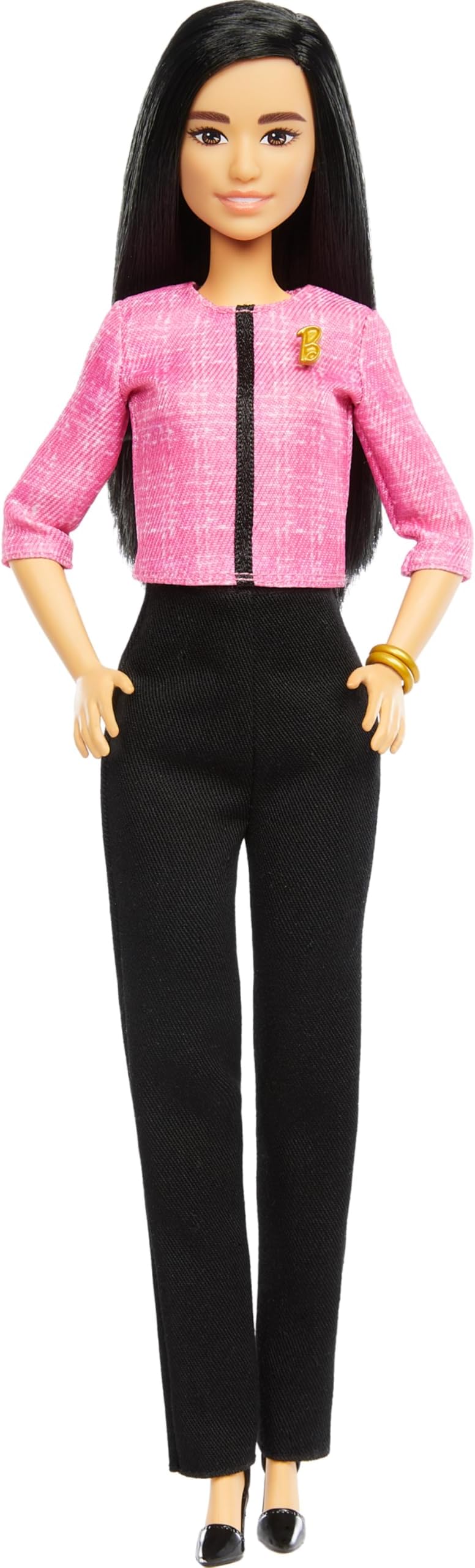 Barbie Careers Doll & Accessories, Future Leader with Black Hair Wearing Outfit with 2 Golden Bracelets & â€œBâ€ Pin, Includes Sticker for Kids