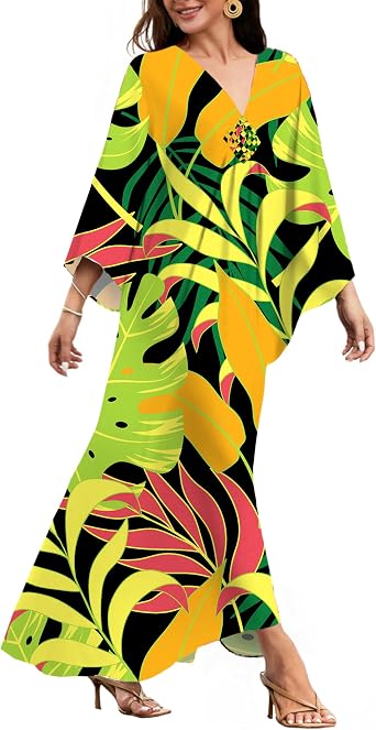 MAKABO Kaftan Dresses for Women V Neck Moo Moos Colorful Print Cover Ups