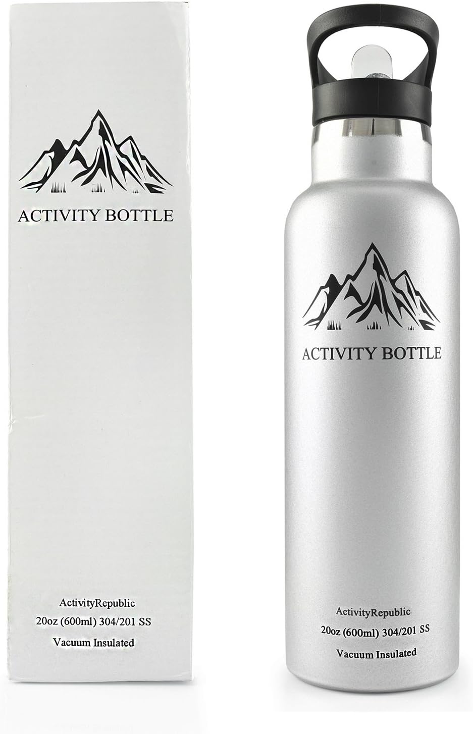 Best Gift Boxed Stainless Steel Water Bottle, by Activity Republic - 20oz / 600ml Double Wall Vacuum InsulatedThermos Drinks Container - Retractable Straw Lid - 100% Eco Friendly