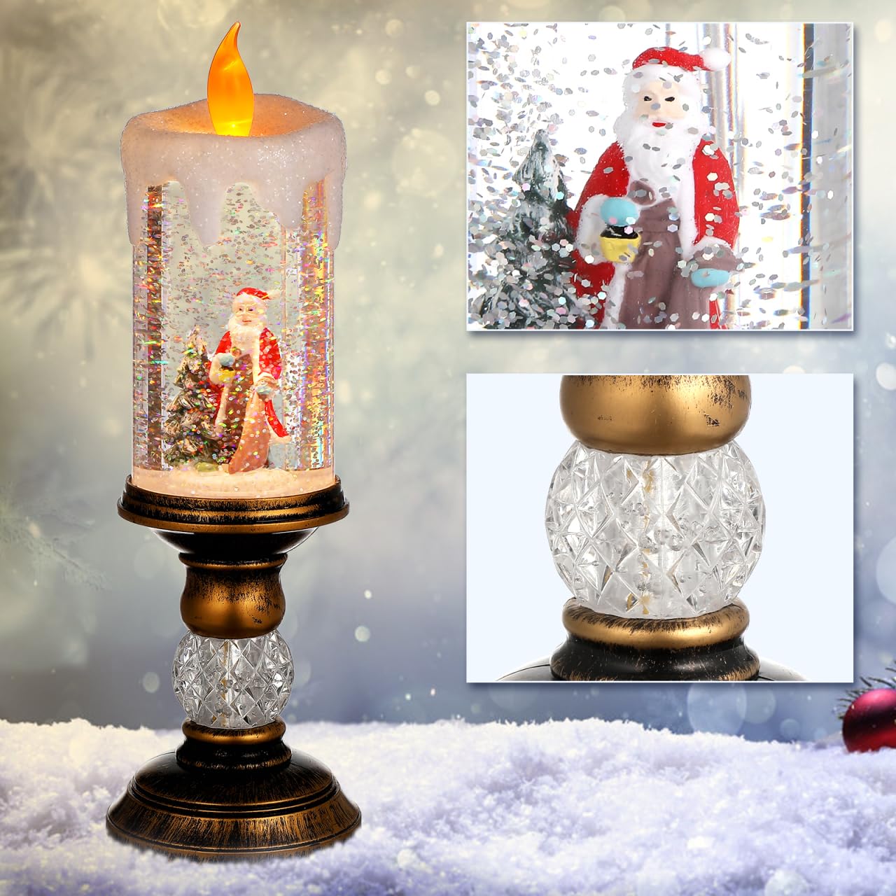 Ciieeo Weihnachts-led-kerzenlampe, Dekoratives Nachtlicht mit Spieluhr, Kristall-schneekugel-Effekt für Heim- Und Bürodekoration, USB-betrieben, Mehrfarbig