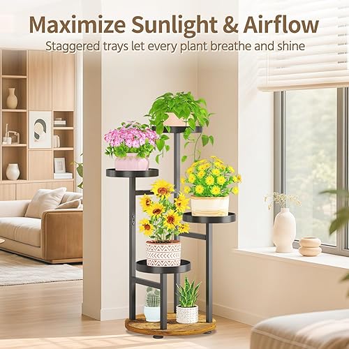 Miniatura 5 de LASZOLA Soporte de Metal Negro de 4 Niveles Alto para Plantas de Interior para Macetero Grande, Estante Vertical de Flores Grande de Hierro Forjado