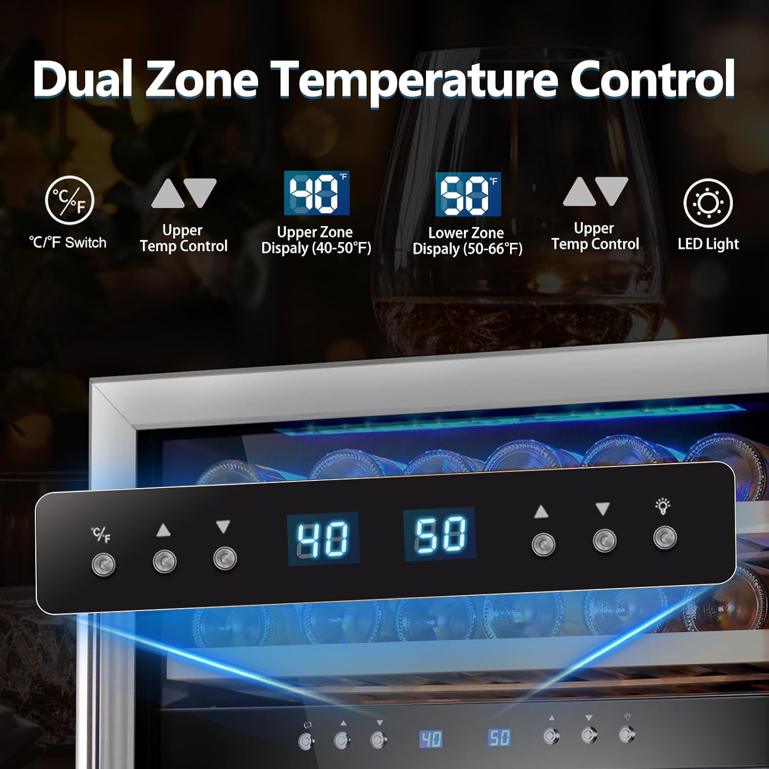 Phiestina Wine Refrigerator, 24 inch-46 Bottles Wine Cooler, Built-in Wine Fridge Under Counter or Freestanding Dual Zones, Auto Defrost with 6 Removable Shelves Glass Door for Home Office Bar