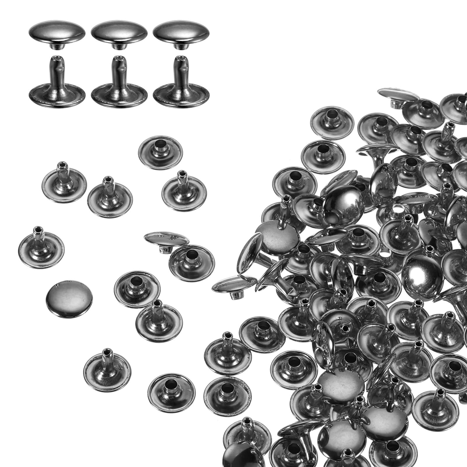 sourcing map 100 Sets Double Cap Rivets 12x10mm Carbon Steel Round Head Snaps Studs Fasteners Tubular Metal Studs for Leather Craft Repairs Decoration, Gunmetal