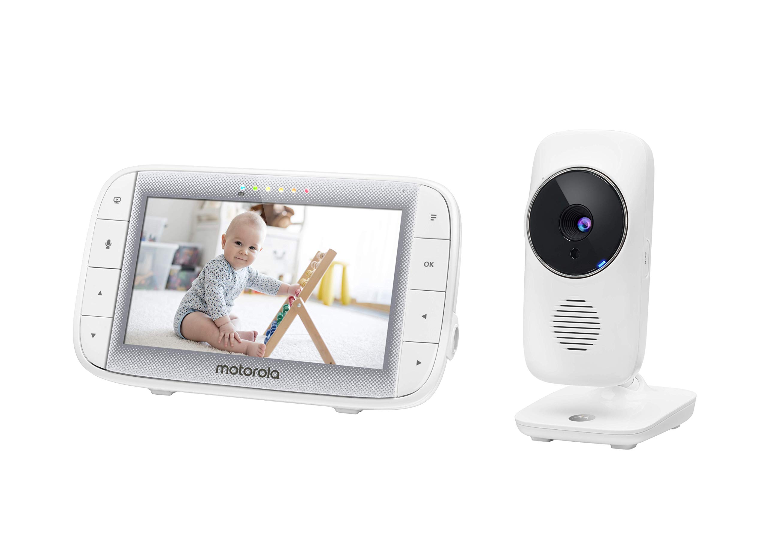Motorola Baby MBP 485 - Babyphone con fotocamera - Schermo 5" - Temperatura, microfono, zoom, ninne nanne - Bianco
