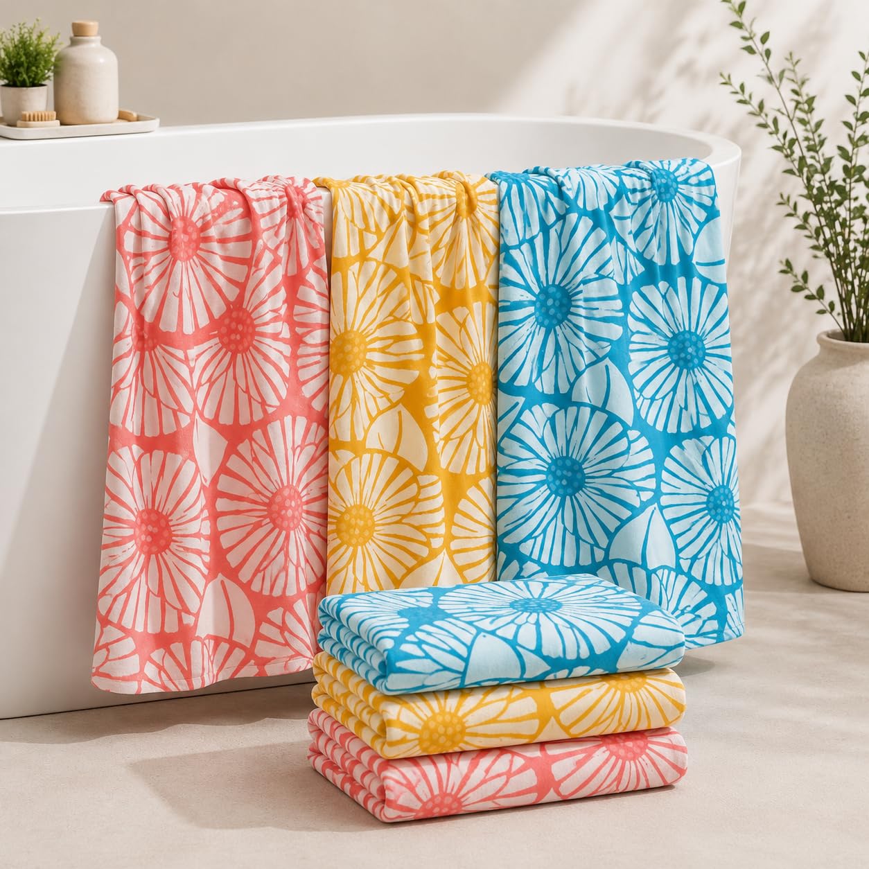 Premium Bath Towels - EcoLuxury Range of Printed Bath Towels, 300 GSM, 78 CM X 154 CM, Washable and Quick Dry Towels, Light Weight, Fast Absorbing, Rich Elegant Design Towels(Pack of 3)-image-49