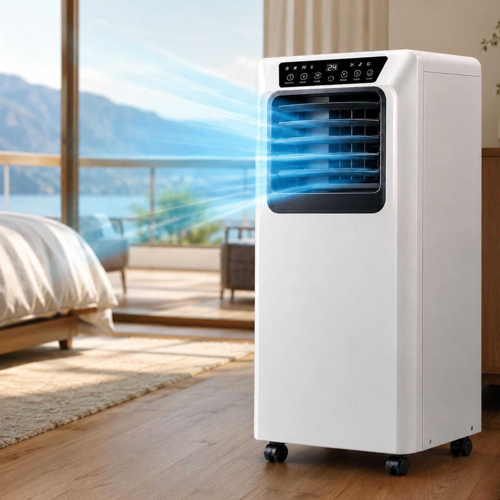 Smafoseedding Multicolor Mobile Air Conditioner,Portable Air Conditioner For Room,Indoor Ac Unit With 120° Wide Oscillation,Dual-Turbine,Dehumidifier, Remote,Self-Evaporating For Home,Caravan,Motorhome 9000Btu