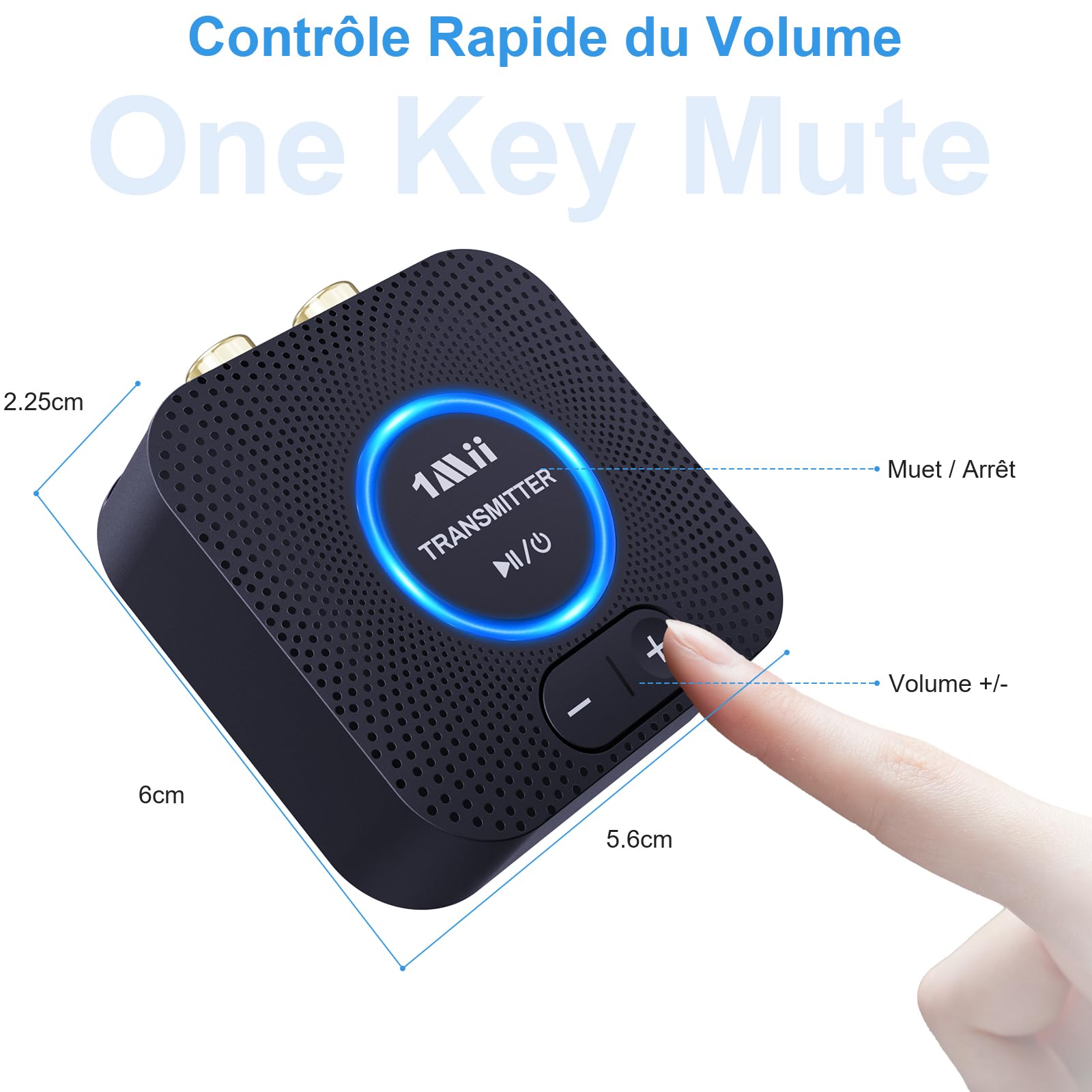 1Mii 2.4GHz (1 TX + 1 RX), Emetteur Récepteur Audio sans Fil Transmetteur | pour TV/ PC vers Chaîne Hi-FI, Contrôle du volume, Faible Latence pour Amplificateur/ Home Cinéma, RCA et 3,5mm AUX In/Out