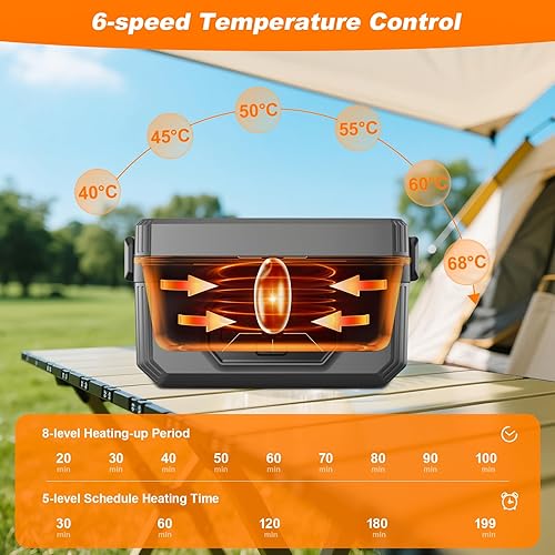 Miniatura 2 de Fiambrera eléctrica inalámbrica para adultos con temporizador, lonchera recargable autocalentable para hombres y mujeres con contenedor SS de 1.2 L,