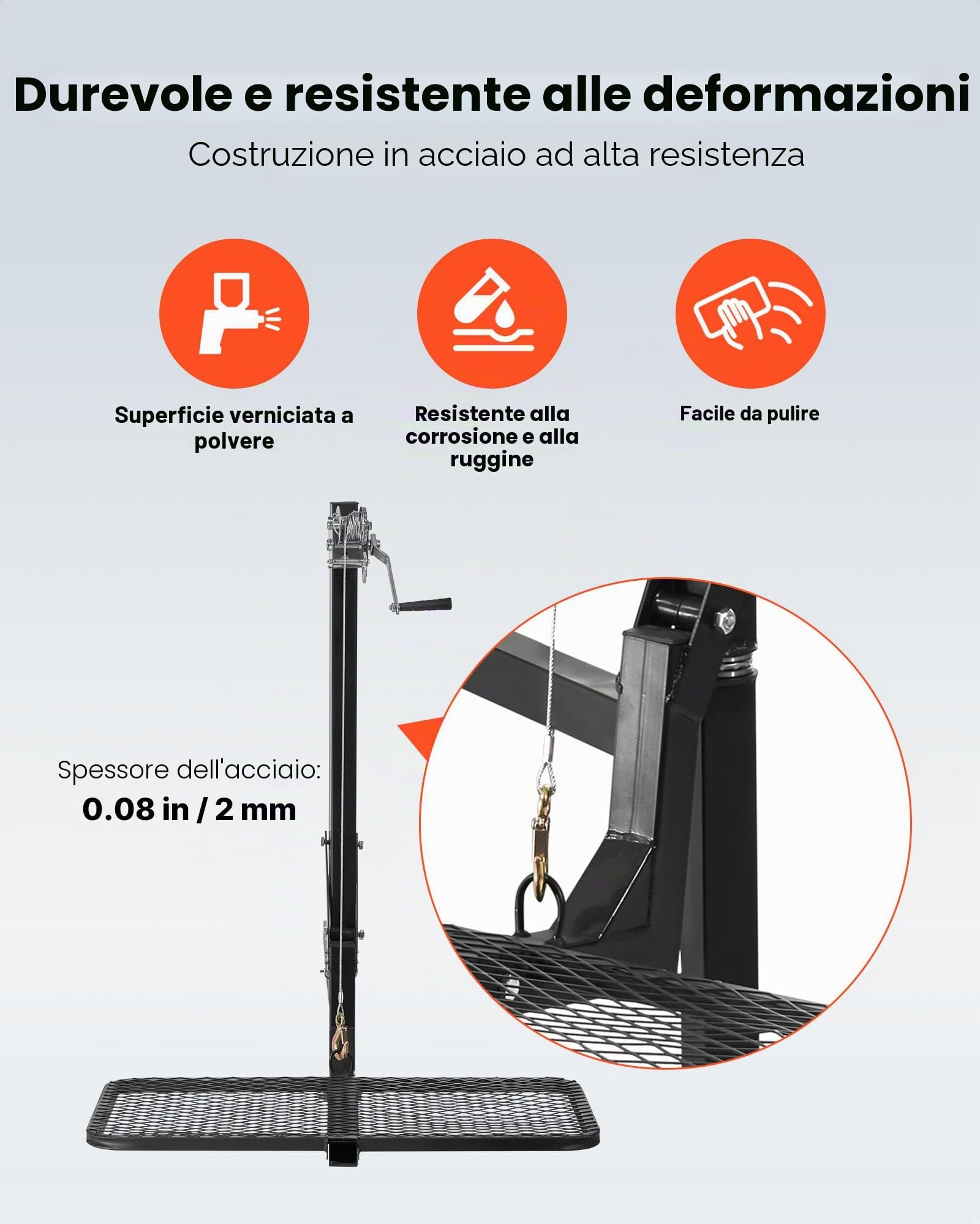 VEVOR Argano per Cervi con Piattaforma di Sollevamento, Carico di 136 kg, Verricello per Selvaggina con Ricevitore da 50,8 mm, Girevole a 360 Gradi e Gancio Pieghevole per Spostare la Selvaggina