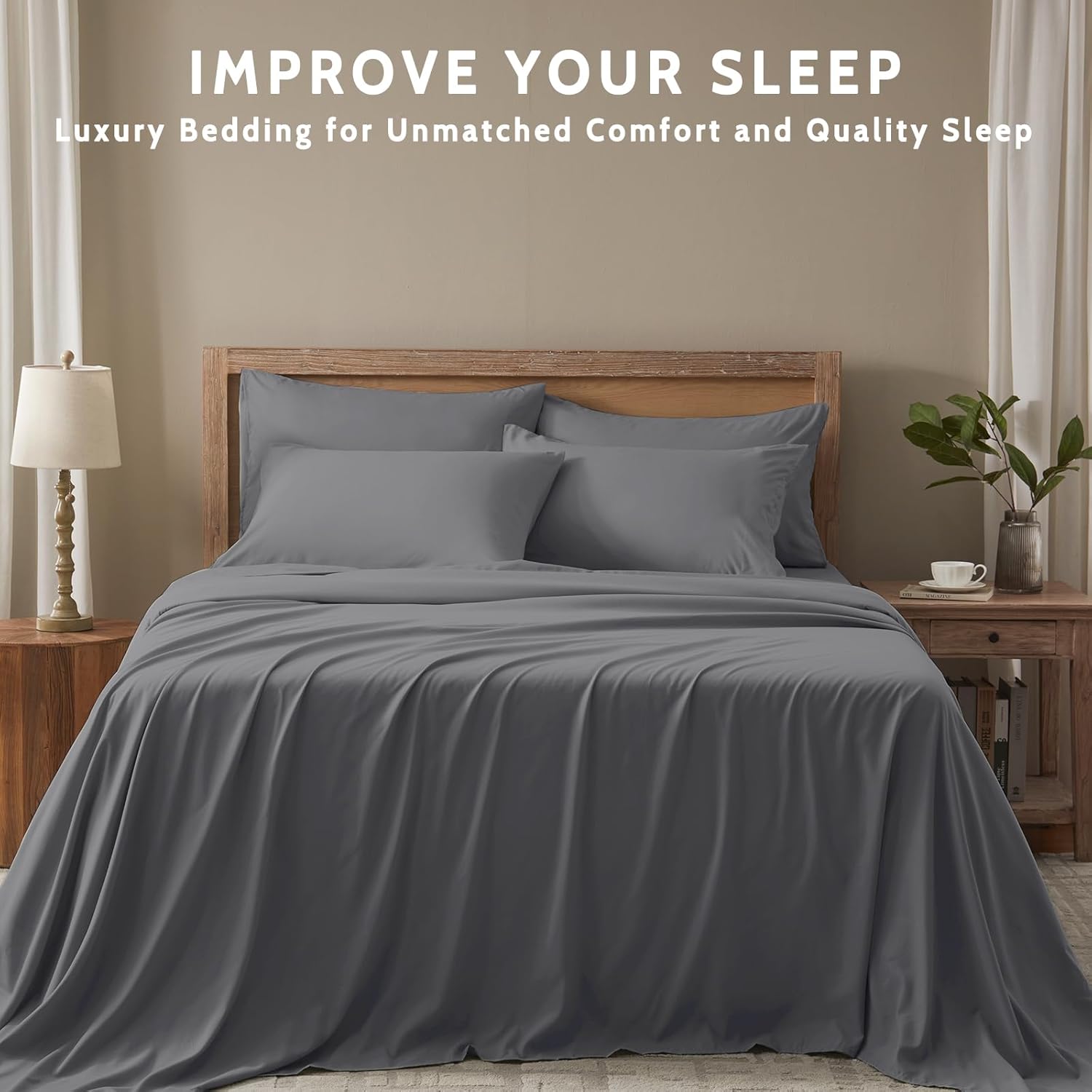 Twin Sheets Set - 4 Piece Soft Microfiber and Wrinkle Free Sheets - Easy Care, Extra Soft, Cooling Sheets - 1 Deep Pocket Fitted Sheet 1 Flat Sheet and 2 Pillowcases (Twin Dark Grey)