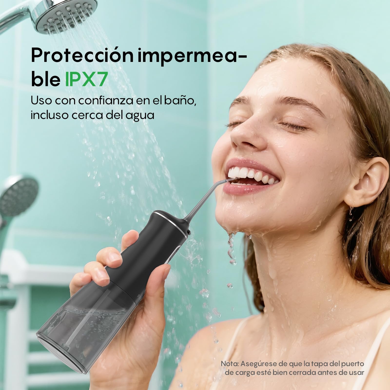 FRESKO Irrigador Dental Portatil, 300ML Irrigador Bucal con 4 Modos 45-105PSI, Batería 2600mAh, impermeable IPX7, 5 Boquillas para Ortodoncia e Implantes, Para el Hogar y los Viajes