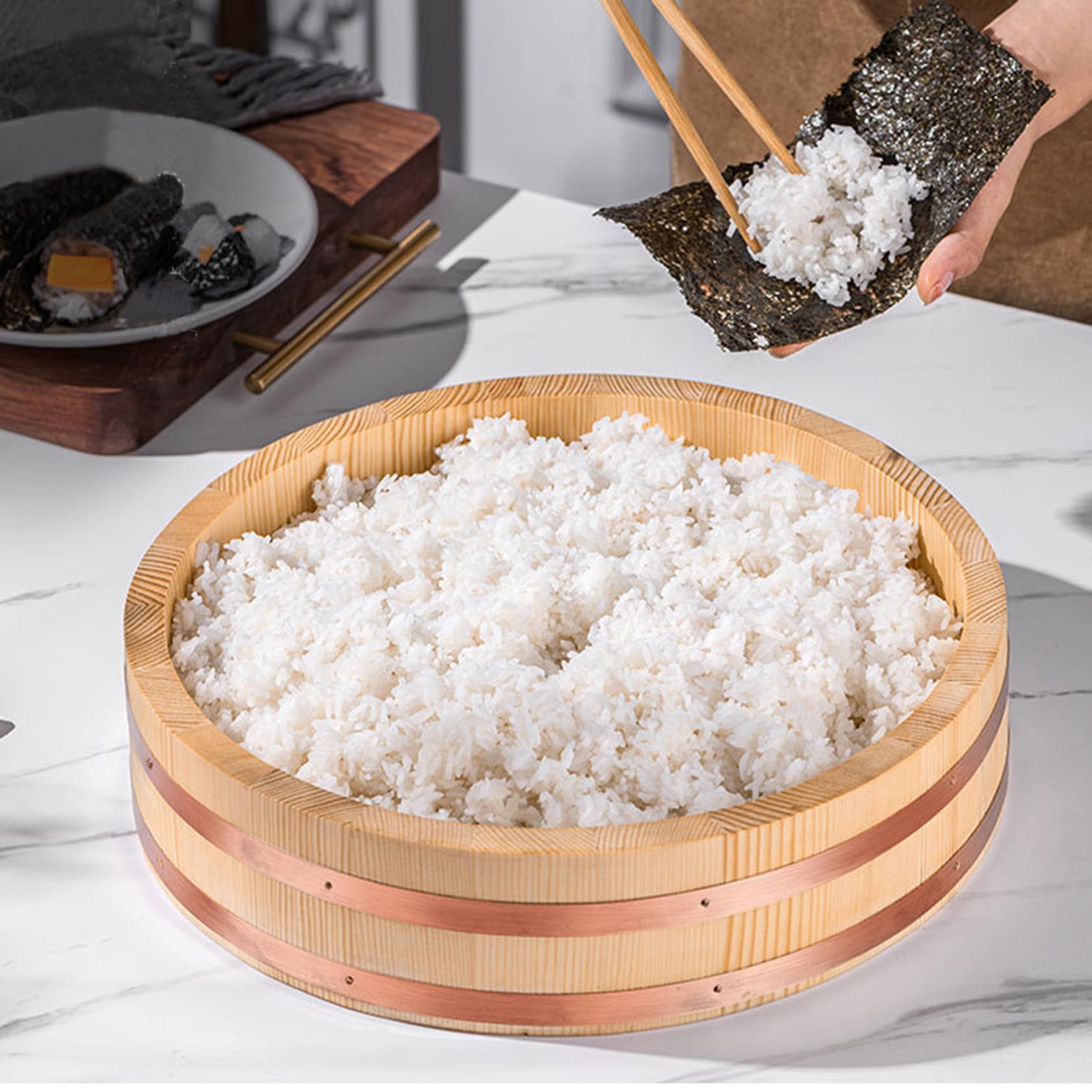 Bac à Riz Sushi (Hangiri) En Bois 45 Cm — Qualité Professionnelle Italienne, Pour Préparation Parfaite Du Riz - 8