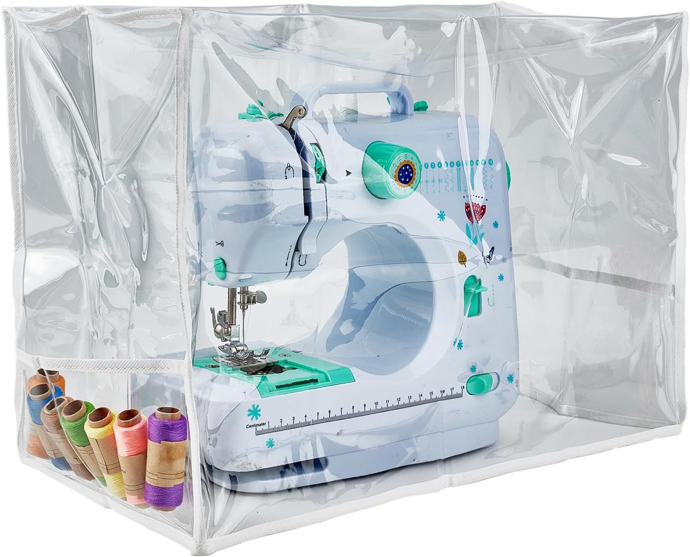 Sewing Machine Cover with Storage Pockets, Clear Plastic Sewing Machine Dust Covers, Protective Carrying Case for Most Standard Singer Machine