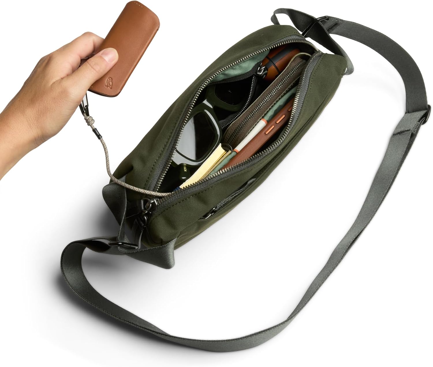 Bellroy Classic Sling (everyday 3 liter minimalist crossbody bag with internal organization, adjustable crossbody strap, and auto-compression system) - Olive - Image 3