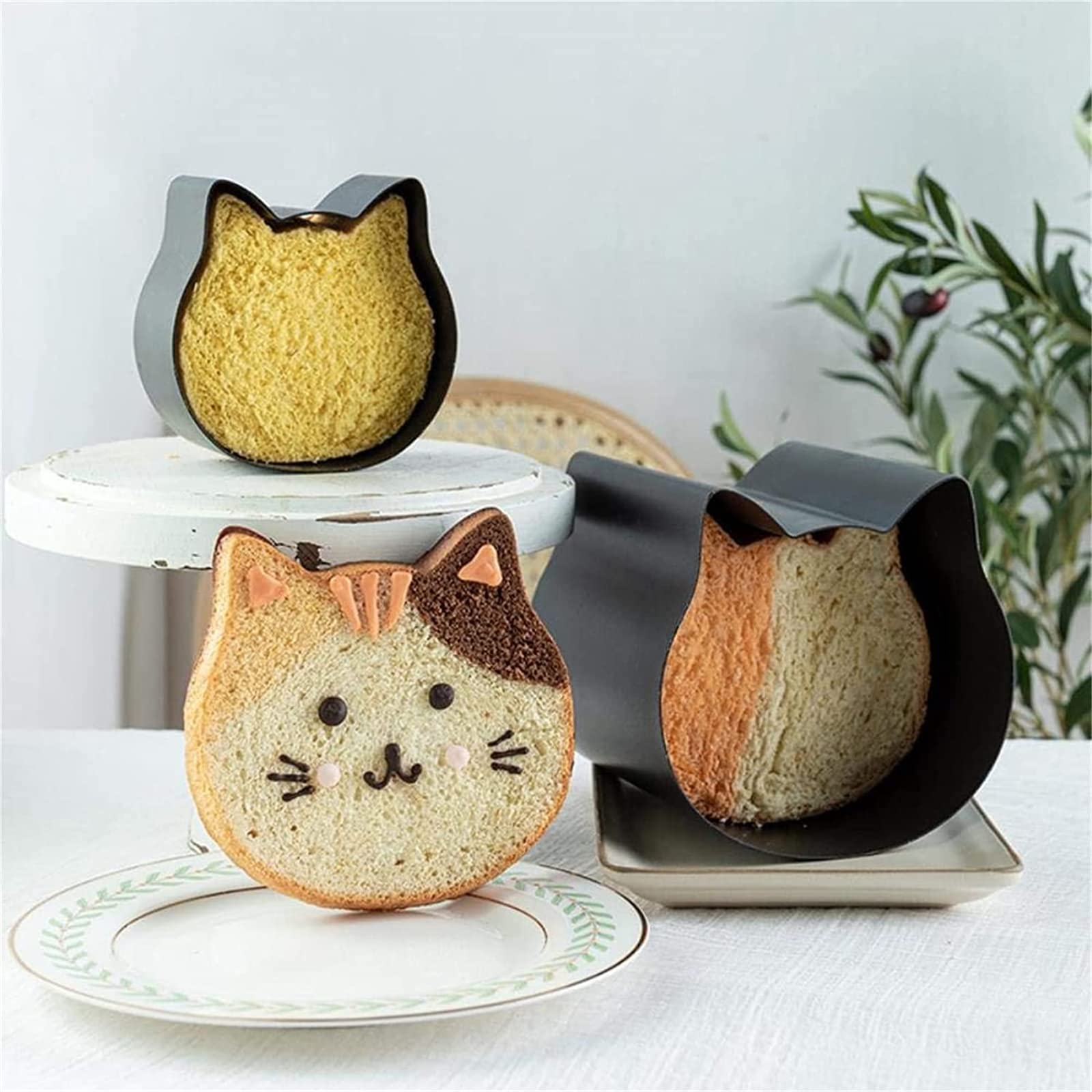 Molde antiadherente para pan con forma de gato con forma de gato para hornear pan de Navidad y postres, molde de tostadas para gatos, molde reutilizable antiadherente para molde de pan de gato