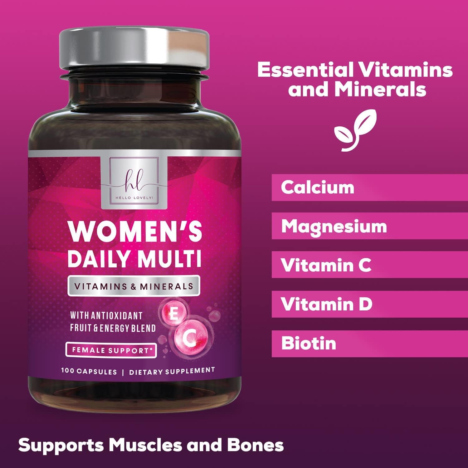 Women's Multivitamin with Vitamins A, B12, C, D, E, Zinc & Biotin, Supports Immune Health & Energy, Essential Vitamins & Minerals, Daily Multi Vitamin for Women Supplement, Non-GMO - 100 Capsules