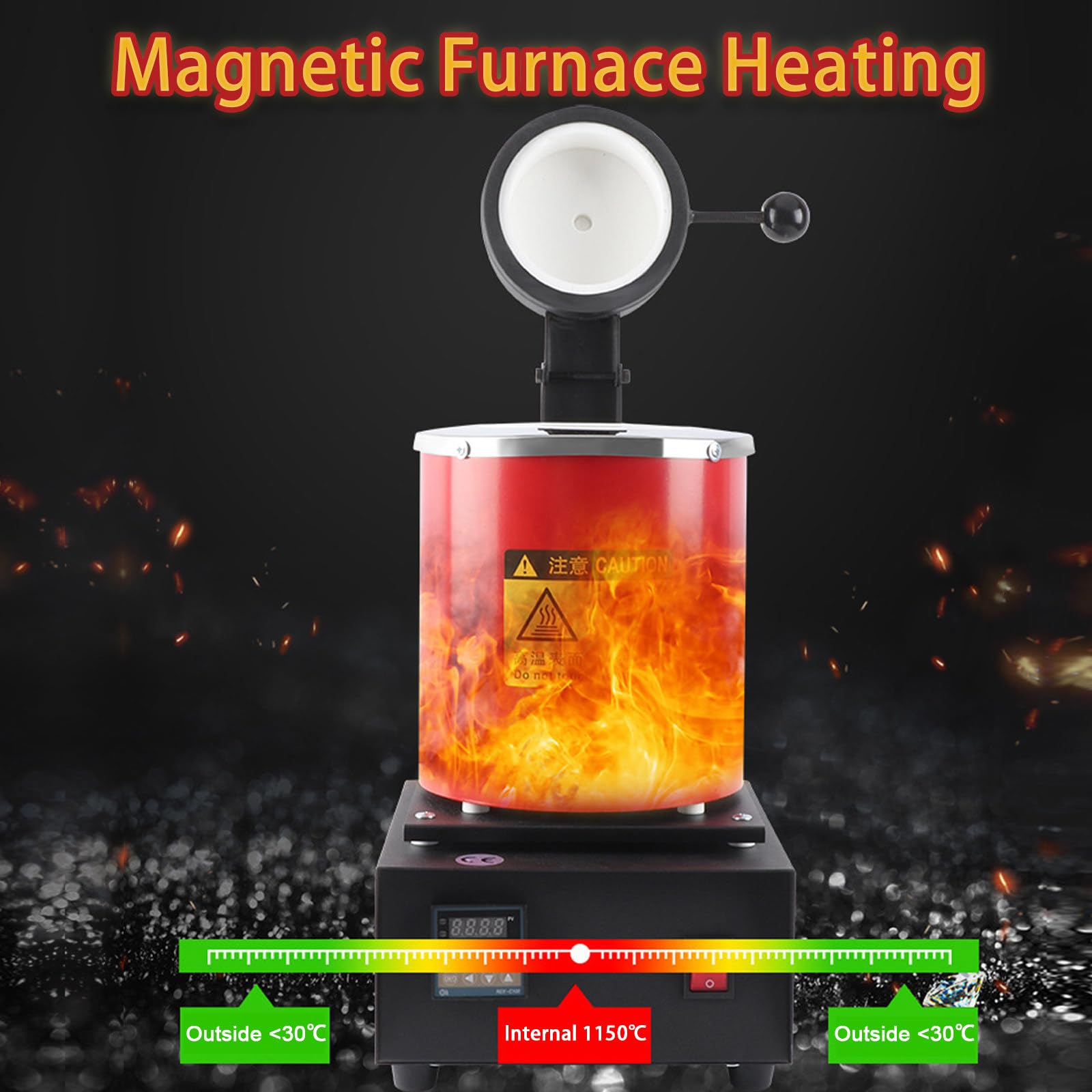 Horno Eléctrico Para Fundir Oro,Máquina Fundición Metales Digital De 1150 ℃,Con Crisol Grafito,Guantes Aislantes Del Calor,Pinzas Para Crisol,Para Chatarra Fundida,Plata,Oro,1500 W Red-1kg