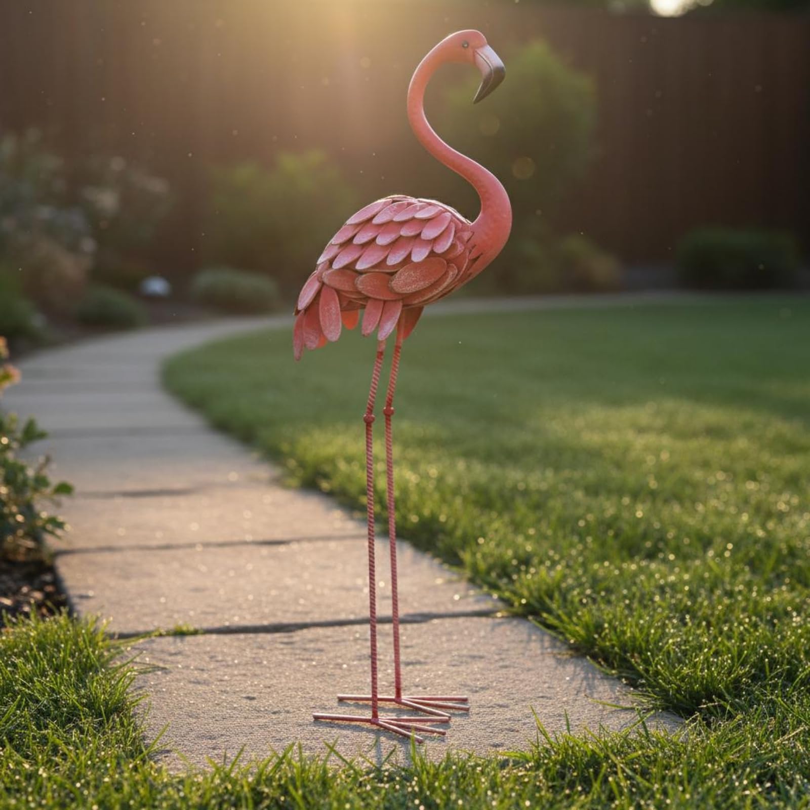 Statua da Giardino Flamingo Decorazione da Esterno Scultura Animale Ornamento per Esterni Figura Finitura a Piumaggio Stratificato E Silhouette, Rosa, Grande Altezza 120cm