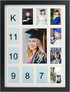 GMFrames School Days Photo Frame K-12 School Years Picture Frame Graduation Photo Collage Black Frame with Mat, Displays One 5x7 Photo and Twelve 2.5x3.5 Pictures