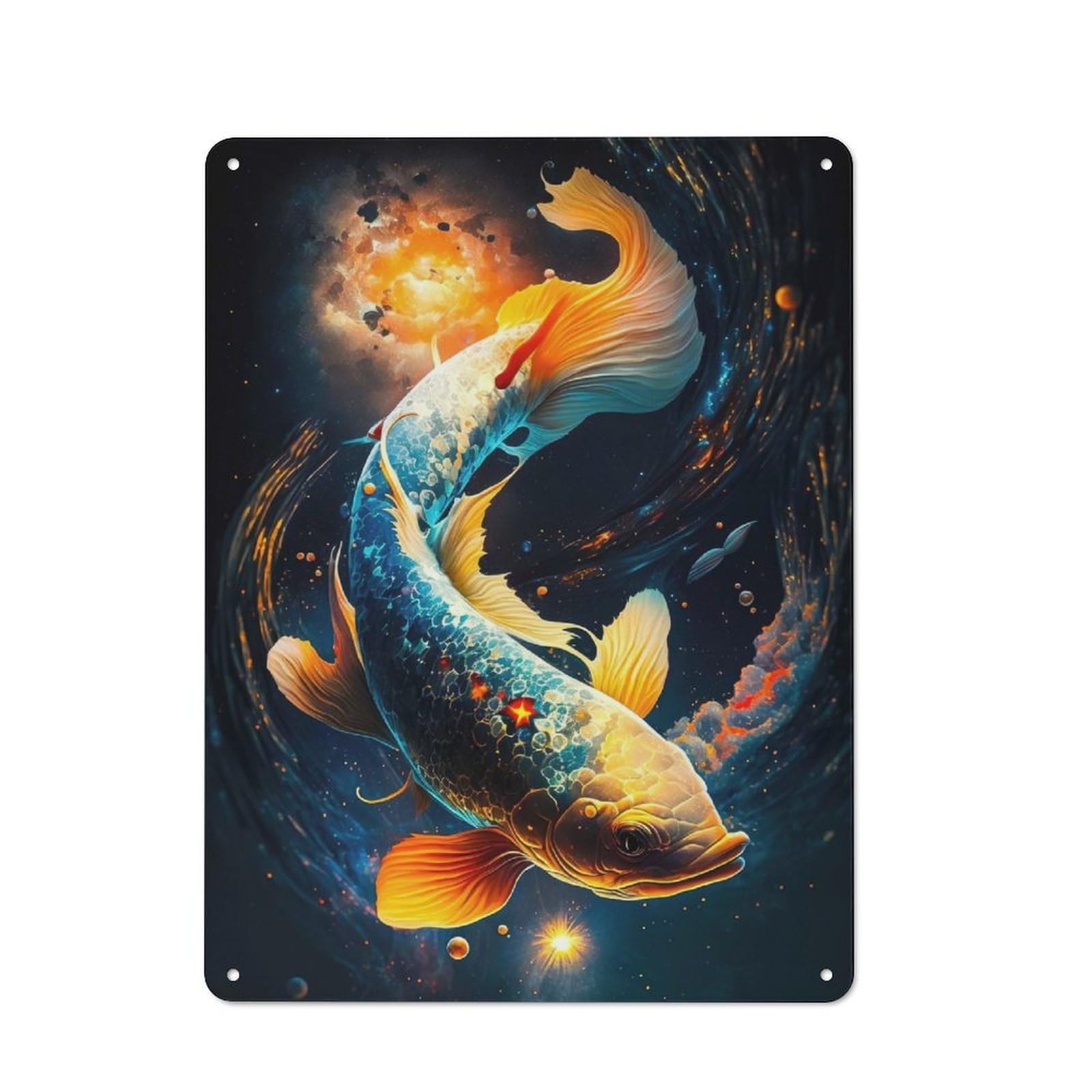 Junmoney Cosmic Koi 3 Printed Metal Sign 40X30cm For Studio Or Craft Room, A New Home Present For Creative-Space Collectors
