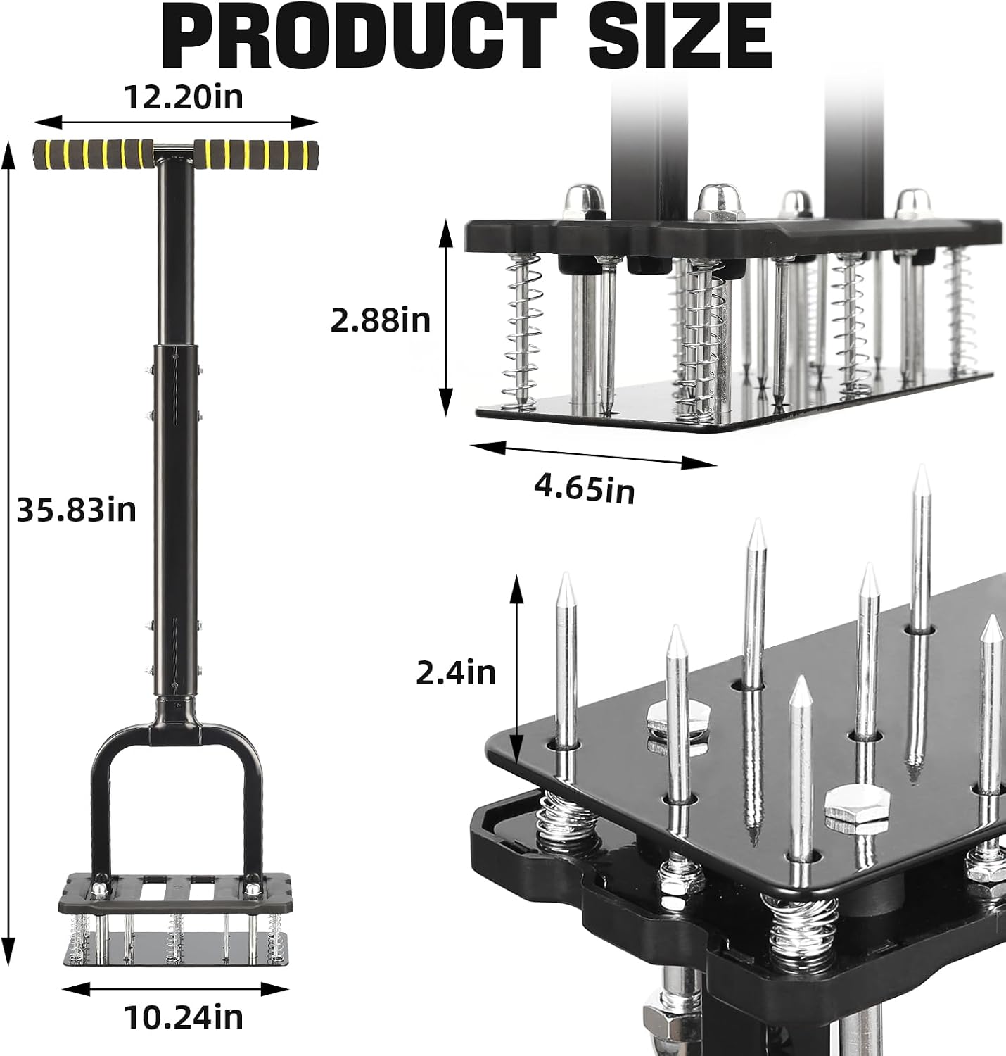 Lawn Aerator Spike Tool with 15 Iron Spikes & 6-Spring, Dual-Layer Self-Cleaning Design, Thickened Support Rod, Plastic Non-Slip Shell, Effortless Soil Loosening & Yard Aeration