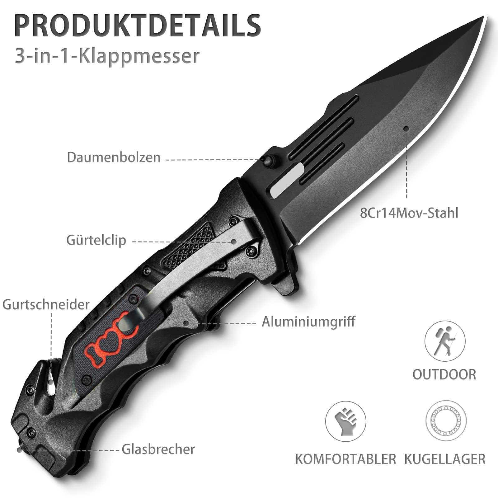 NedFoss Afilada navaja plegable, navaja de bolsillo con clip, cierre de forro seguro, navaja para una mano, adecuada para camping, senderismo y otras actividades al aire libre