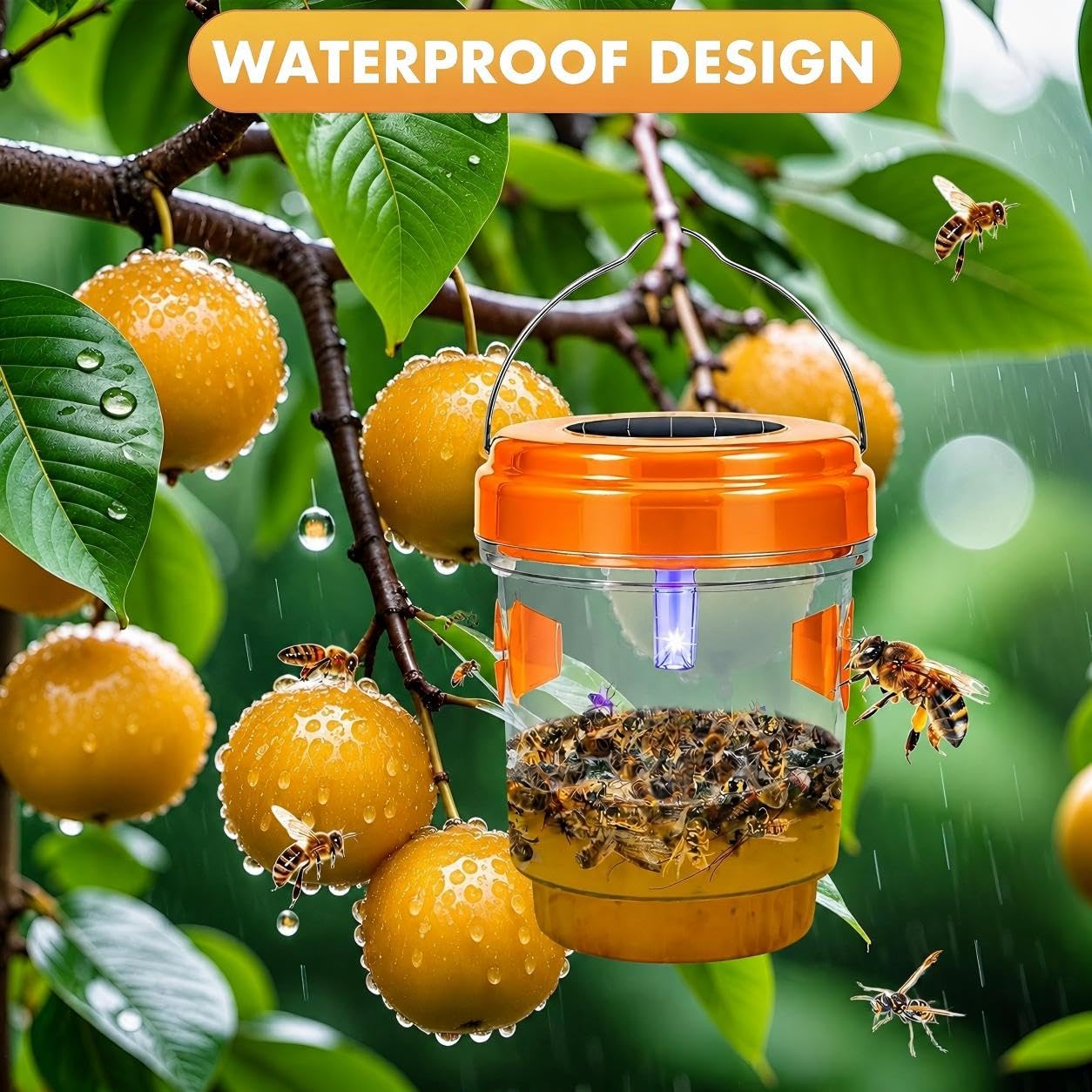 Lot de 4 pièges à guêpes d'extérieur à suspendre, à énergie solaire, pièges à frelons jaunes, réutilisables, attrape-guêpes d'abeilles pour jardin, terrasse, cour, verger