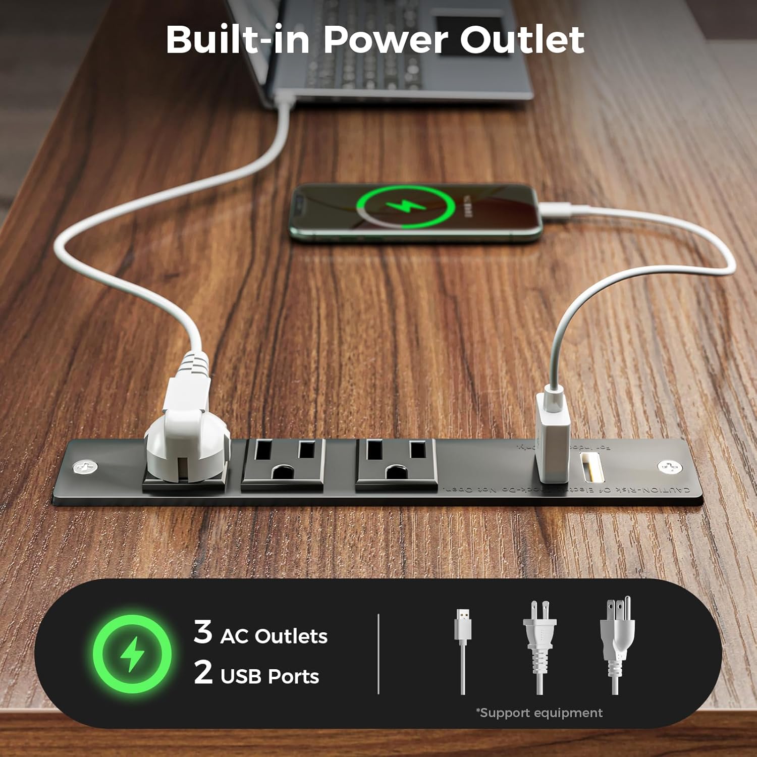 AODK L Shaped Desk with Wooden Drawers & Locking File Cabinet, 61 Inch Large Executive Desk with Power Outlet, Led Computer Desk with Storage, Corner Office desk with Monitor Stand & CPU Stand, Walnut
