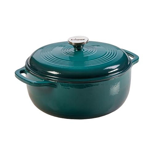 Lodge Essential Enamel Cast Iron Dutch Oven, 6 Quart, Lagoon | Ideal for Bread Baking, Braising, Marinating & Slow Cooking, Features Moisture-Sealing Lid & Dual Handles