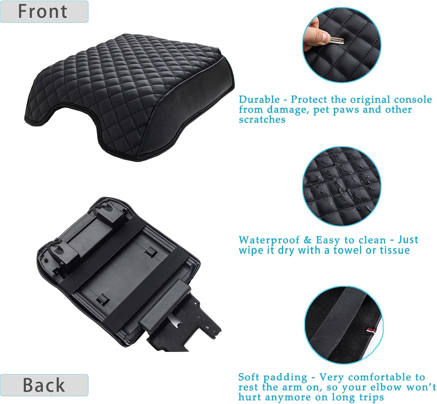 JDMCAR Center Console Cushion Compatible with 2015-2020 Ford F150 / 2017-2022 F250 F350 F450 and 2018-2024 Expedition Accessories, Customized PU Leather Armrest Cover Protector (Bucket Seat Only)