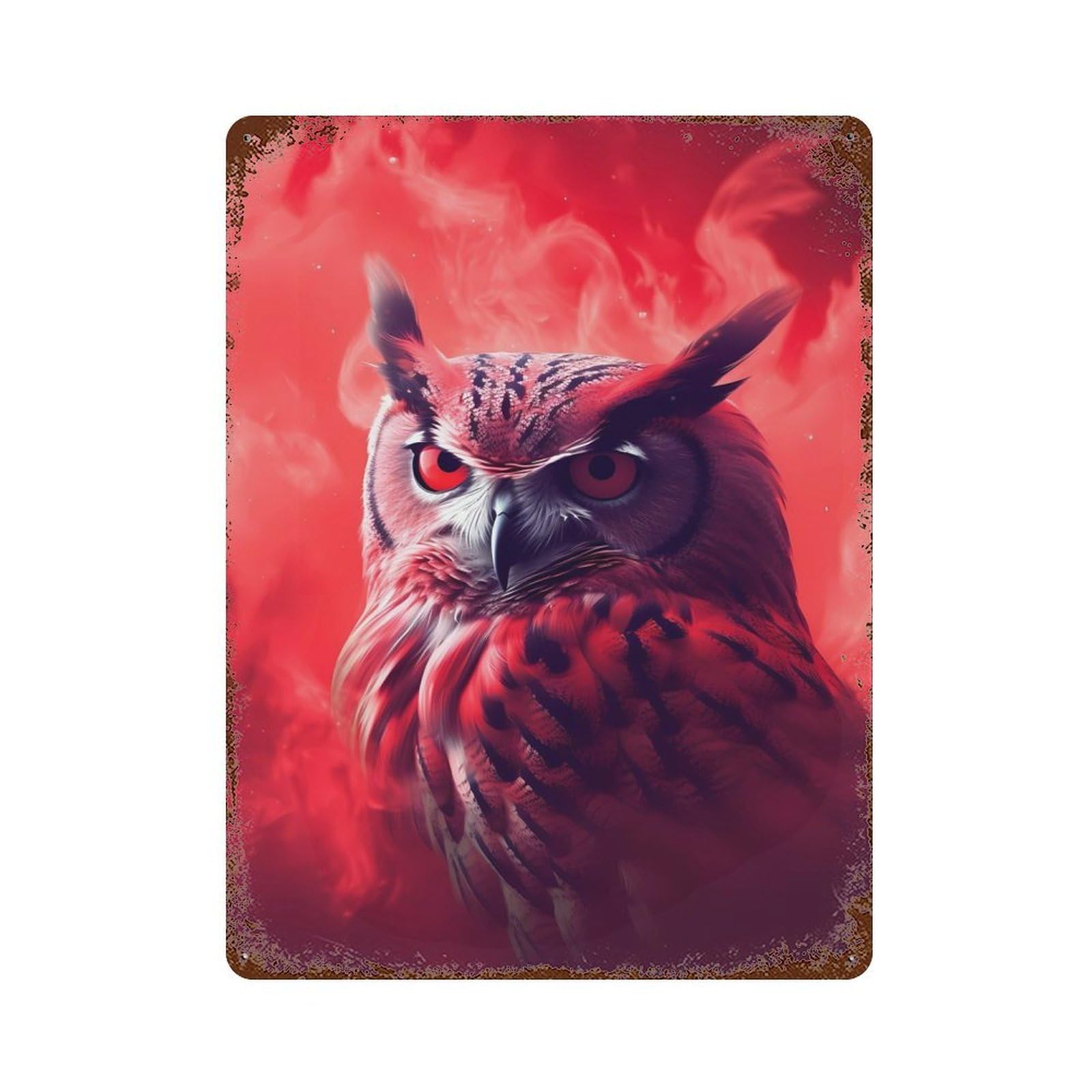 Owl Smoke Rusty Metal Tin Sign 15.7"x11.8", Ideal for Patio, Garden Room And Bar Decor