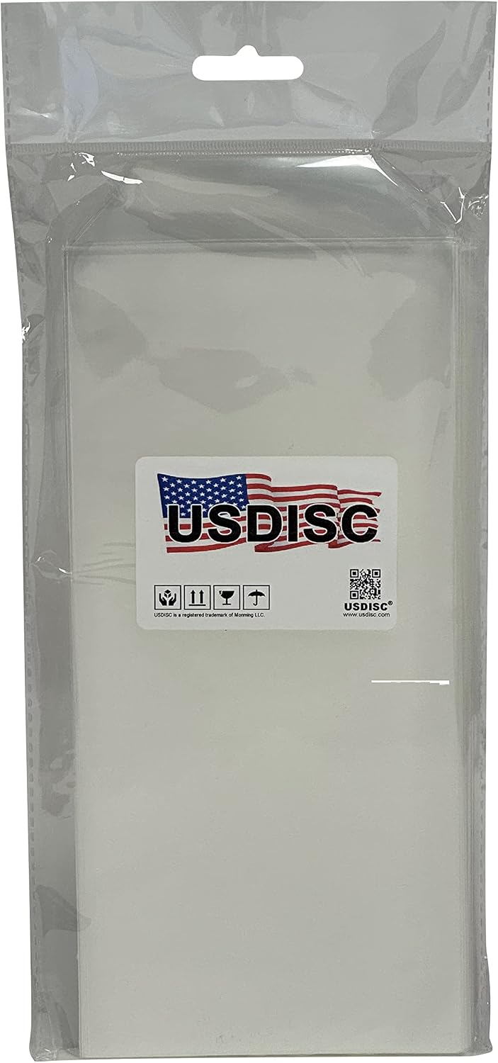 USDISC Storage Pockets 4.375 x 9.375, Flap, 4mil Slimline Die, Clear, Pack of 500
