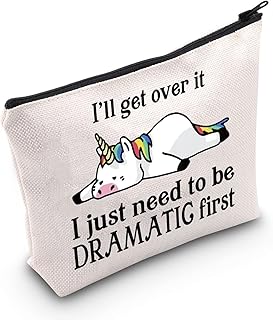 POFULL Unicorn Animal Lover Gifts Unicorn Cosmetic Bag for Girls I'll Get Over It Unicorn I Just Need to Be Dramatic First Zipper Bag (Unicorn Bag)