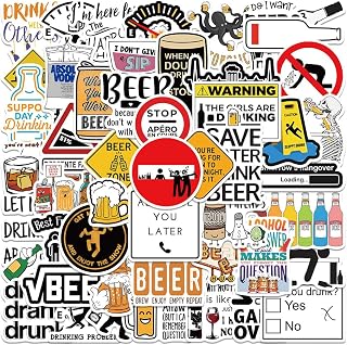 50PCS Funny Alcoholism Stickers for Water Bottles Vinyl Waterproof Cute Drinkers Stickers Cartoon Intemperance Decals Drink Beer Sticker for Laptop Journaling