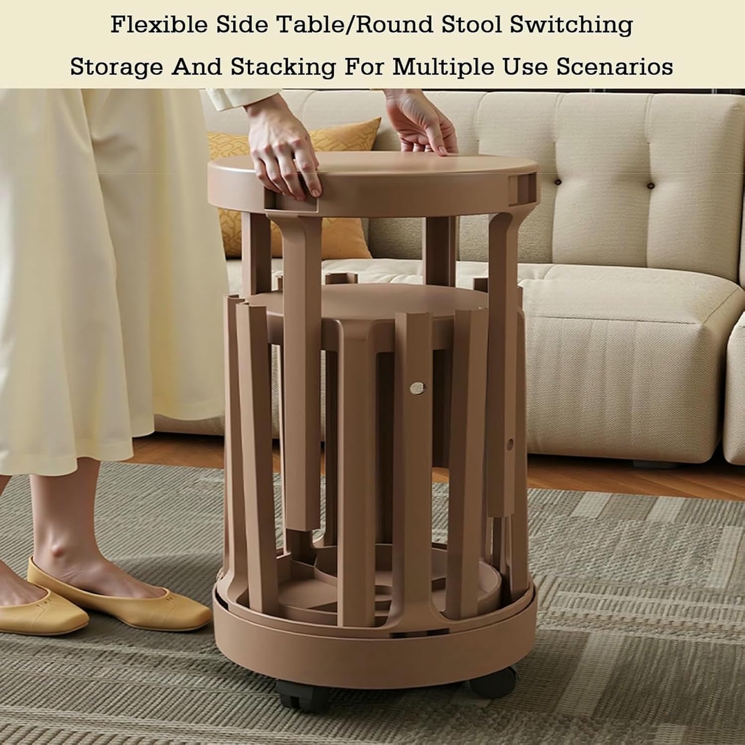 Plastic Stackable Portable Round Nesting Stools,4-in-1 Stools/Side Table,Sturdy Durable for Kitchen Bedroom Living Room