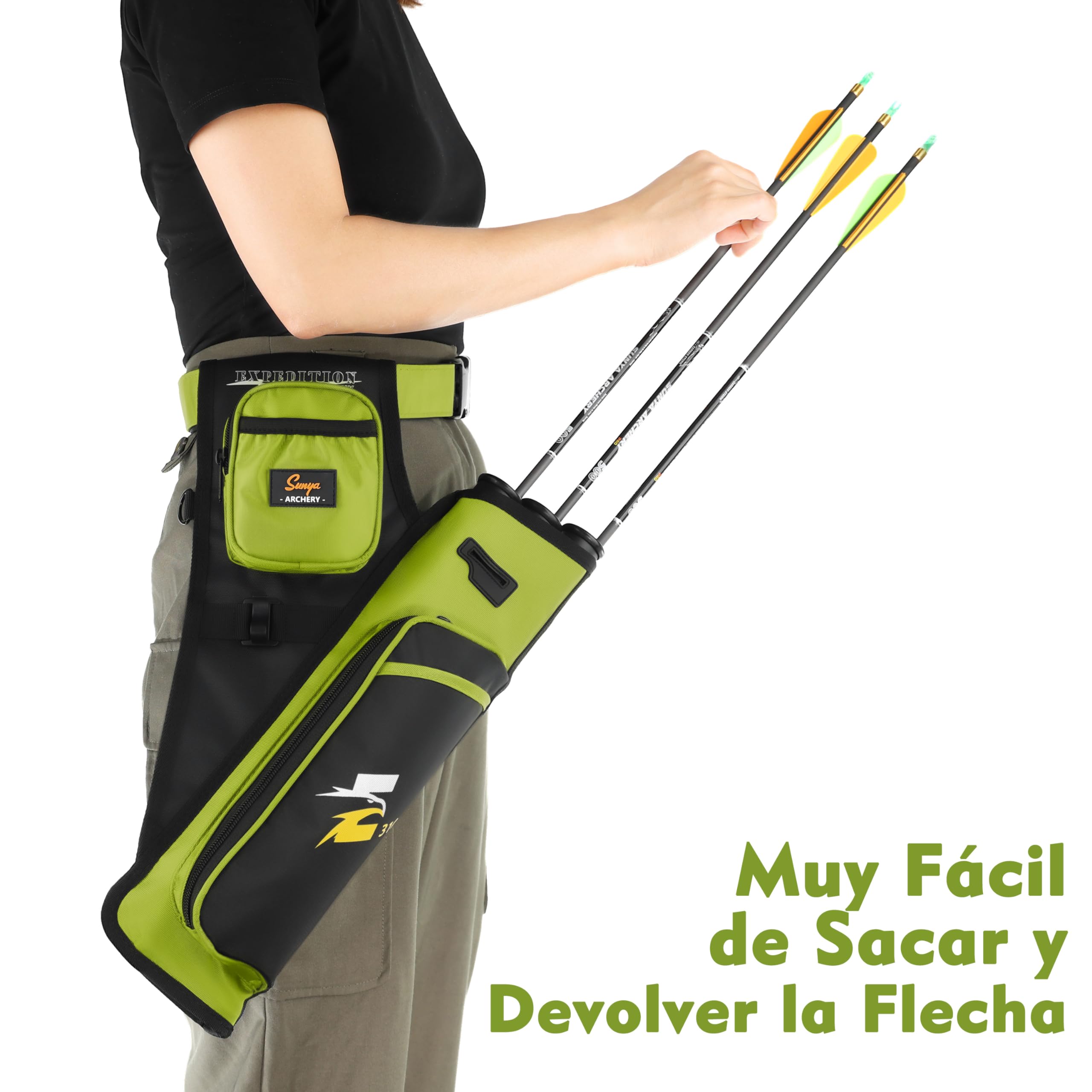 Sunya - Carcaj de Tiro con Arco para Flechas. Portátil,Incluye pestaña y Bolsillos de liberación y cinturón de Nailon. Apto para Arco Compuesto y Arco recurvo Blanco o Campo - 5