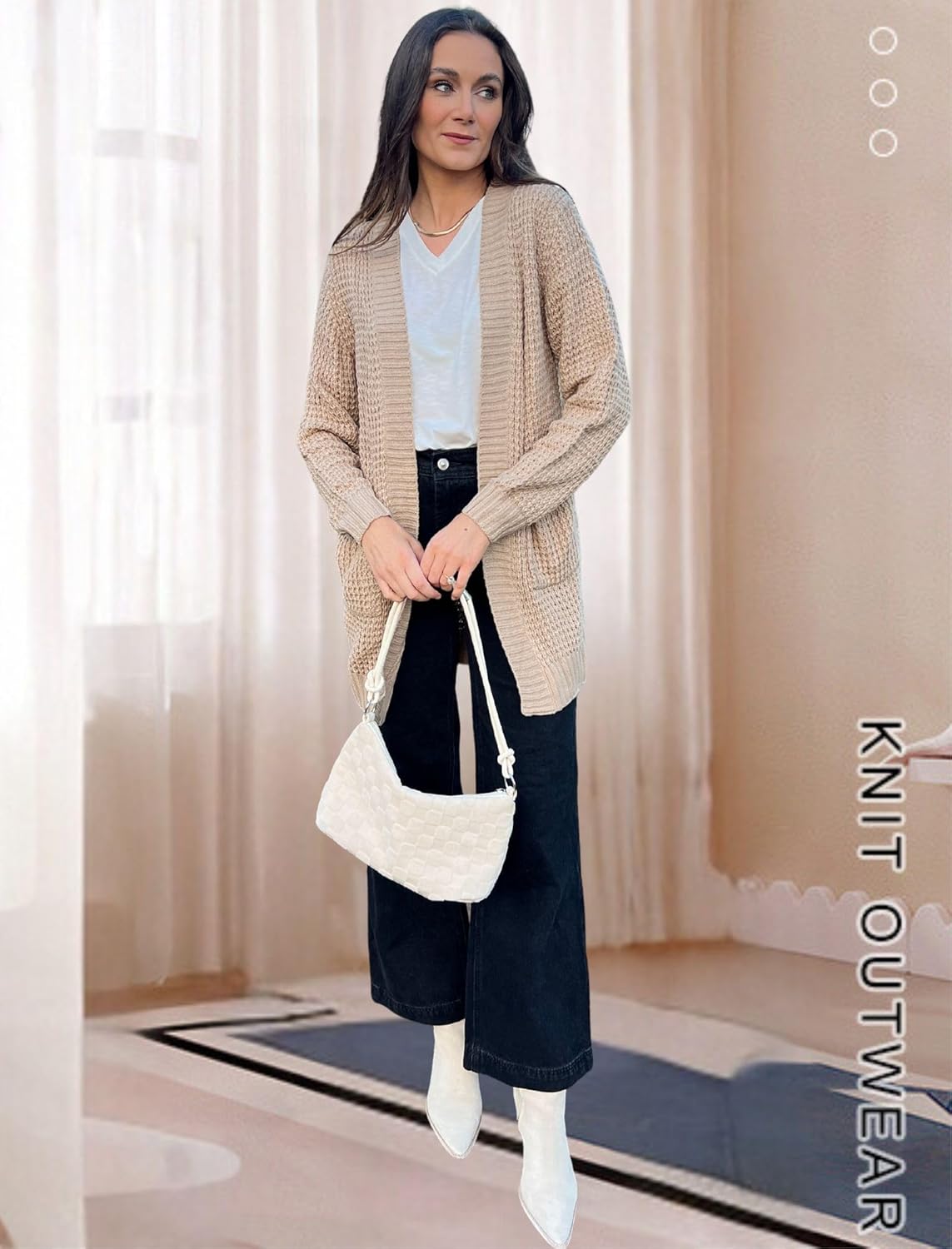 Zeagoo Women's 2025 Fall Open Front Cardigan Long Batwing Sleeve Chunky Knit Sweater Loose Outerwear Coats with Pockets - Image 3